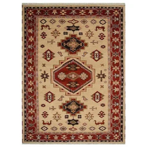 Hand Knotted Afghan Wool And Silk Area Rug Oriental Gold Red BBH Homes BBAF0101 - Picture 1 of 32
