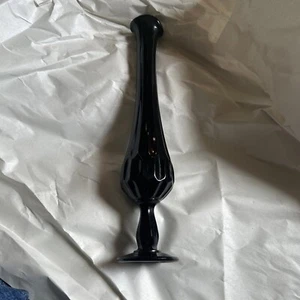 Fenton Black Long Swung Glass Single Bud Vase 11 3/4 Inch Dark Amethyst - Picture 1 of 4