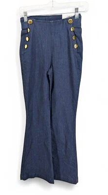Pantalones de mezclilla de tiro alto con ribete de botones azul oscuro INC International Concepts para mujer 0 $69,50 Foto 1 de 4