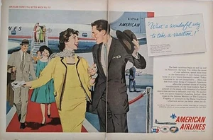 1958 Vintage American Airlines Print Ad, Couple Getting Off Of A Plane. - Picture 1 of 1
