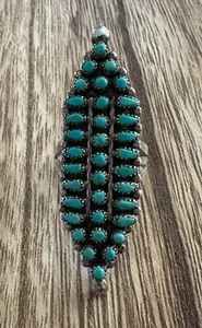 HUGE Vtg Zuni Sterling Silver Petit Point Snake Eye Turquoise 2" Long Ring Sz 9 - Picture 1 of 11