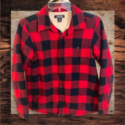 Camisa a Cuadros Lands End Niños Pesada Suave Roja Negra Talla 10-12 Mediana CÁLIDA Foto 1 de 4