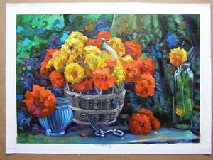 TAGETES Bouquet Flowers Original Oil Acrylic Stretched Painting Art By Artist - Picture 1 of 6