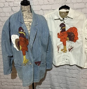Virginia Tech Hokies Hand Painted Denim Jacket And Shirt Sz M Art to Wear OOAK - Picture 1 of 14