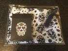Sugar Skull Day Of The Dead Lined Cosmetic Bag +a7 Notebook 2pc Retro Gift Set