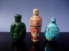 GROUP OF THREE CHINESE TURQUOISE, MALACHITE, ORGANIC SNUFF BOTTLES 19/20THC