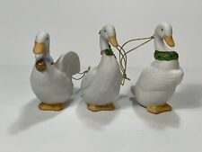 HOMCO Set of 3 Vintage White Porcelain 3.5” Goose Geese Christmas Ornaments 5255