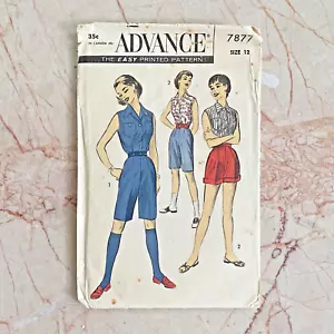 Advance 7877, 50s Shorts/Shirt, Sz 12/30, Vintage Sewing Pattern, Cut, COMPLETE - Picture 1 of 2