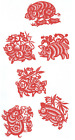 Paper Cuts 6 Pig Set Red Color 6 Small Single Pieces Chen 1 Packet Lot