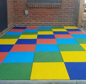Grey Blue Pink Rubber Tiles for Playgrounds, Outdoor Rubber Tiles, - Picture 1 of 7
