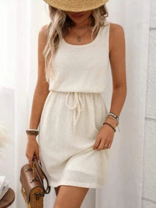 Mini vestido sin mangas tejido gofre con cordón - Imagen 1 de 49