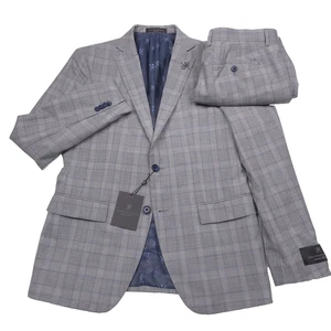 Traje de lana a cuadros gris y azul ajustado John Varvatos Star para hombre talla 38S - Imagen 1 de 18