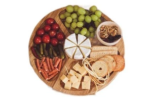 Bandeja redonda de madera de roble - 34 cm con 3 compartimentos para aperitivos - Imagen 1 de 6