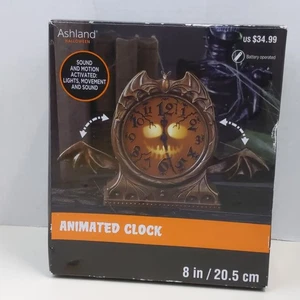 Ashland Halloween Animated Clock Sound Motion Lights Moving Wings Bat Decor  - Picture 1 of 3