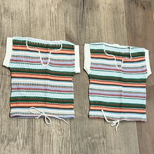 2 Vintage Jayco 70s Knit Sweater Fair Isle Stripe Girls 6 & 8 Spring Drawstring - Picture 1 of 10