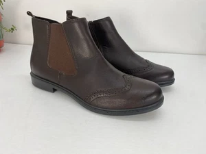 Hotter County Brown Leather Ankle Boots UK 6 | Zip Up Chelsea Style Brogue - Picture 1 of 9