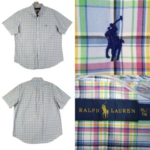 Camisa Polo Ralph Lauren Oxford Para Hombre XL Manga Corta Multicolor A Cuadros Con Botones - Imagen 1 de 8