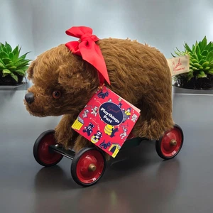 Limited First Edition Gund Playthings Past Mohair Bear on Wheels Real Glass Eyes - Bild 1 von 14