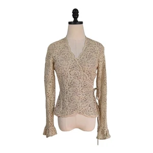 Vintage Lace Wrap Top Gold 6 Sheer Classic Glam Elegant 90s Whimsigoth Holiday - Picture 1 of 12