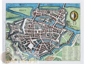 France Metz 1655–1661 – Antique Town Plan by Matthäus Merian Hand-Colored - Picture 1 of 10