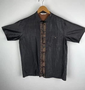 Mens Chinese 100% Silk Shirt Mandarin Collar Short Sleeve Hai Ying SZ L - Picture 1 of 7
