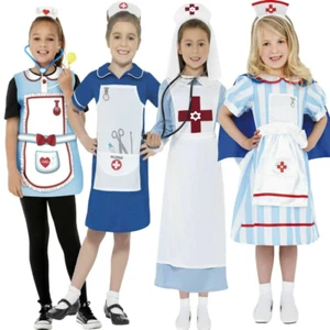 Ragazze Nurse Costume Occupazione Ruolo Play Bambini Infermiere Vestito Medico - Picture 1 of 8