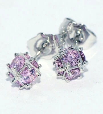 Cute New White Gold Filled Pink Ice CZ Cubic (Magic) Ball Stud Earrings - Image 1 of 4