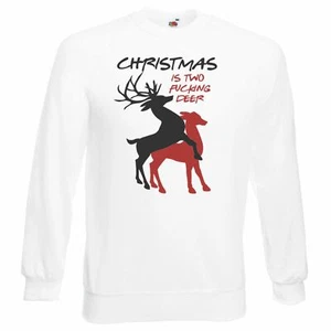 Adults Xmas its Too F***** Deer Humour Reindeer Unisex White Christmas Jumper - Picture 1 of 7