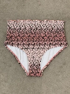 Shekini Bikini Tankini Swimsuit Bottoms Womens size Medium Pink Smocked Leopard - Picture 1 of 14