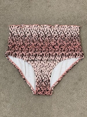 Shekini Bikini Tankini Swimsuit Bottoms Womens size Medium Pink Smocked Leopard - Image 1 of 4