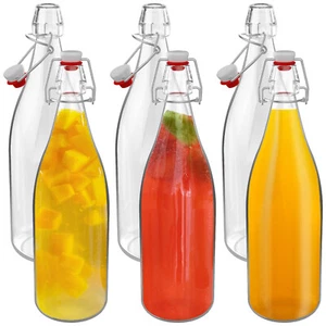 HEFTMAN Glass Bottles with Stoppers 1 Litre 6 Pack Swing Top Brewing Airtight