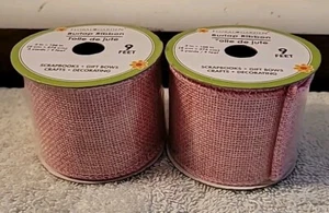 Pink - Burlap Jute Wire-Edge 2" Ribbon 3 Yards 9 Feet Each Lot Of 2  New - Picture 1 of 4