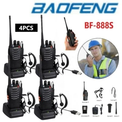 4 x Baofeng Walkie Talkies Long Range Two Way Radio UHF 16CH with Headsets UK