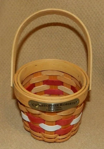 Christopher Roberts Designs Limited Edition woven Basket 4" diameter; red, white Cover