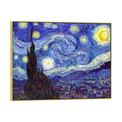 Large Framed Canvas Print Van Gogh Painting Repro Wall Art Starry Night Gold - Image 1 of 4