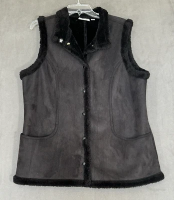 Chaleco de gamuza sintética D & Co forrado de piel sintética al aire libre grande negro vaquera madura elegante Foto 1 de 4