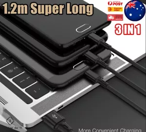 3 in 1 Multi Charging Cable TYPE C Micro USB Charger Cord 1.2m, iPhone Android - Picture 1 of 12