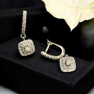 Classy 1.10 Carats Round Brilliant Cut Natural Diamonds Dangle Earrings 18K Gold - Picture 1 of 12