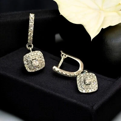 Classy 1.10 Carats Round Brilliant Cut Natural Diamonds Dangle Earrings 18K Gold - Image 1 of 4
