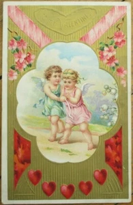 Young Angels Cherubim Cupid 1910 Valentine Postcard, Embossed Color Litho - Picture 1 of 1