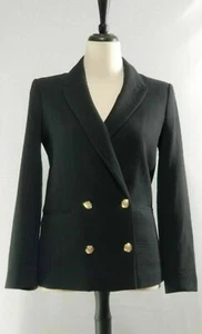 Banana Republic Factory Double Breasted Textured Cotton Blazer, Size 2 Black - Picture 1 of 10