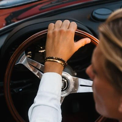 Men Black Onyx Brown Tiger’s Eye Bracelets Larvikite Copper Beads Jewelry Gift - Image 1 of 4
