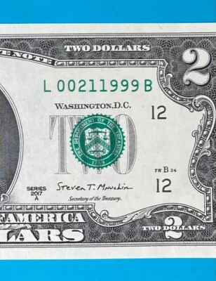 February 1, 1999 / 2 January 1999 L 00211999 B BIRTHDAY Note $2 Two Dollar Bill - Image 1 of 3