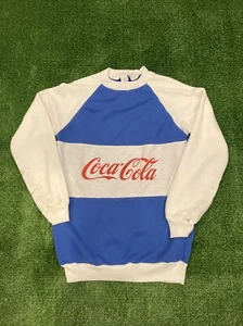 Vintage 70s 80s Coca Cola Coke Sweatshirt Blue Stripe Size Medium Crewneck Promo - Picture 1 of 6