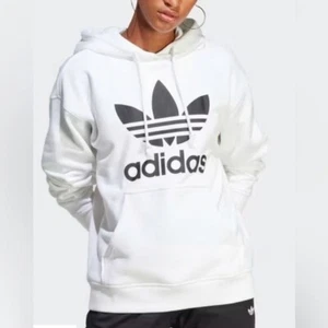 Adidas Original Trefoil Hoodie white Pullover Sweater Women’s Size L - Picture 1 of 10