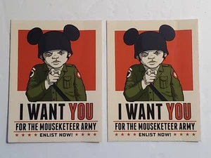 Lot 2 Bob Dob "I WANT YOU FOR THE MOUSEKETEER ARMY" Stickers 4x3 - Picture 1 of 3