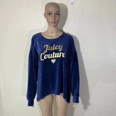 Juicy Couture Blue Velvet Velour Spellout Logo Sweater Sweatshirt Medium M - Image 1 of 4