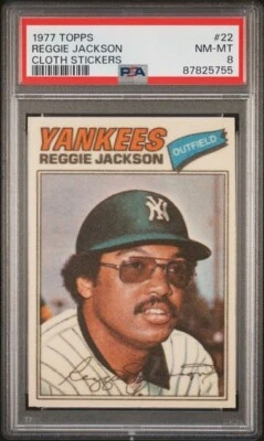 PEGATINA TOPPS EDICIÓN PRUEBA DE TELA PSA 8 REGGIE JACKSON HOF 1977 22 GRADUADA MLB TPHLC Foto 1 de 2