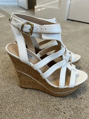 GUESS Diane Platform Wedges White Faux Leather Size US 8.5 MSRP $159 - Image 1 of 4