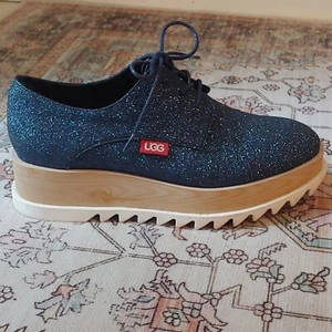 UGG Aussie Connection Blue Sparkle Platform Oxfords Sz 6 - Picture 1 of 14